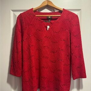 JM Collection Red Sequined Top SP NWT